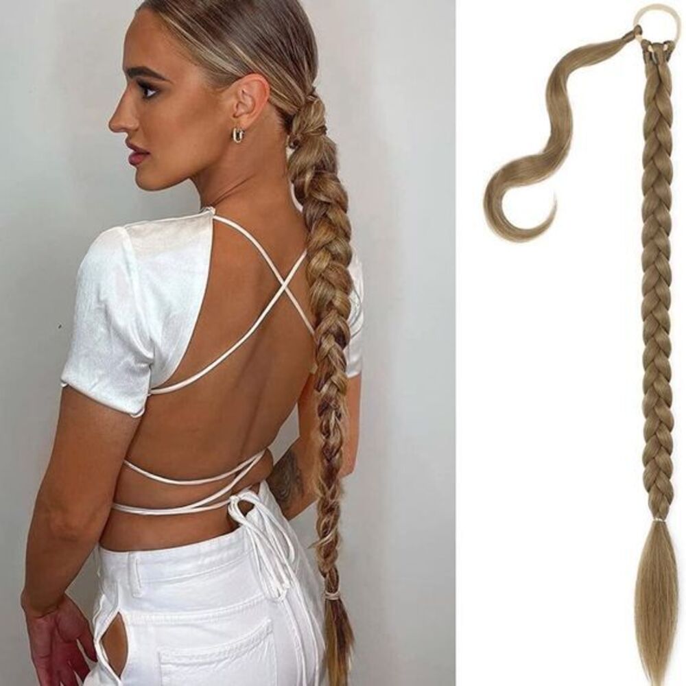 Long Braided Ponytail Extension with Hair Tie 32 Inches Straight Wrap